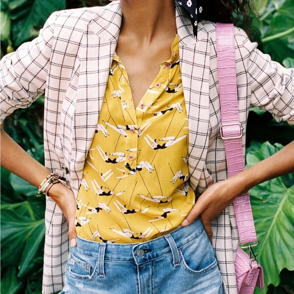 Anthropologie Emily Isabella Robina Blouse TRAPEZISTS Yellow Circus Top Sz XS - Picture 2 of 16